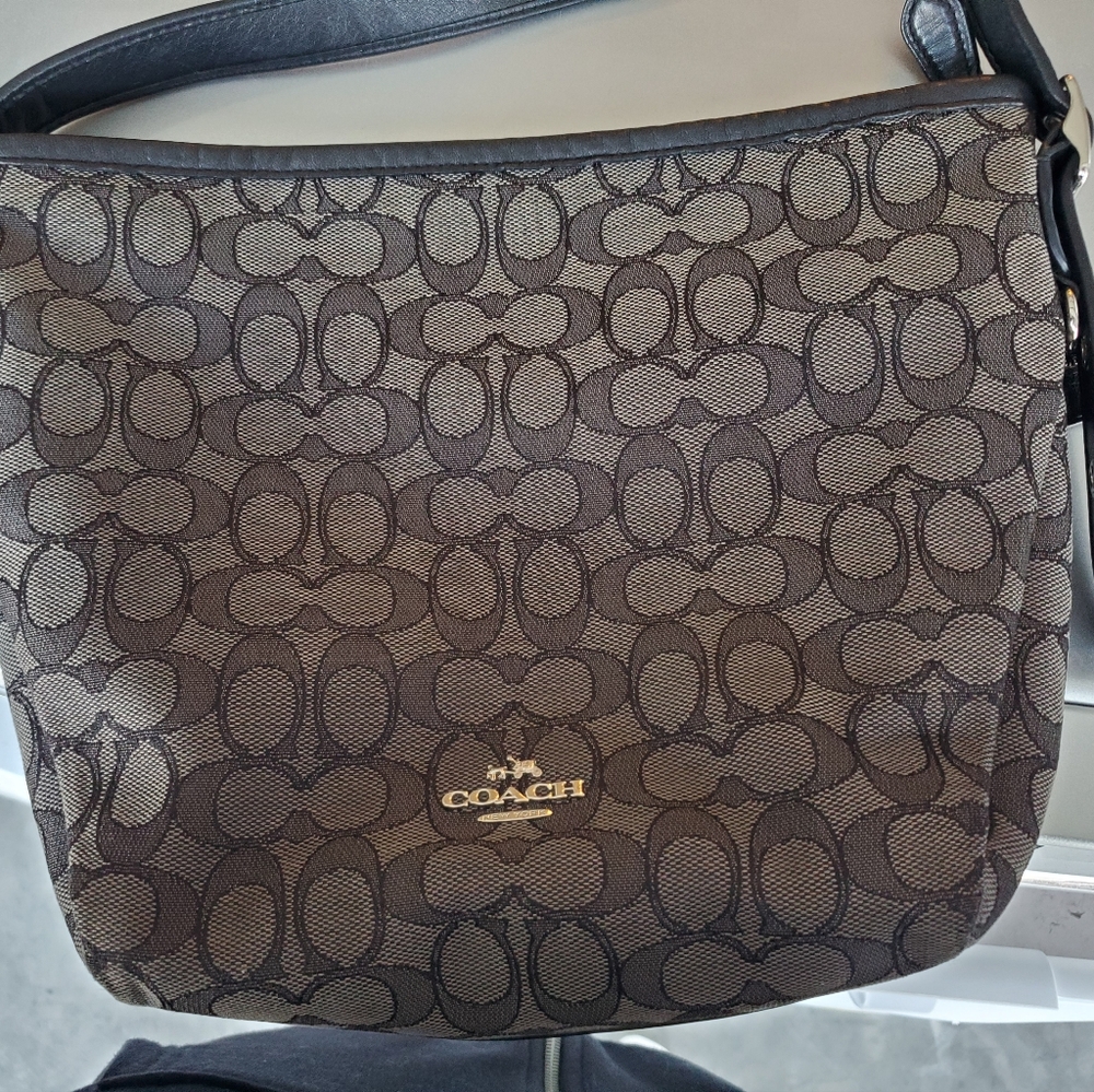 Coach gray monogram shoulder/crossbody purse